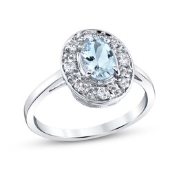 Oval Aquamarine and 1/5 CT. T.W. Diamond Frame Ring in 14K White Gold