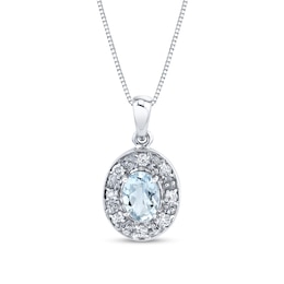 Oval Aquamarine and 1/5 CT. T.W. Diamond Frame Drop Pendant in 14K White Gold