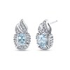 Thumbnail Image 1 of Oval Aquamarine and 1/3 CT. T.W. Baguette and Round Diamond Frame Flame Stud Earrings in 14K White Gold
