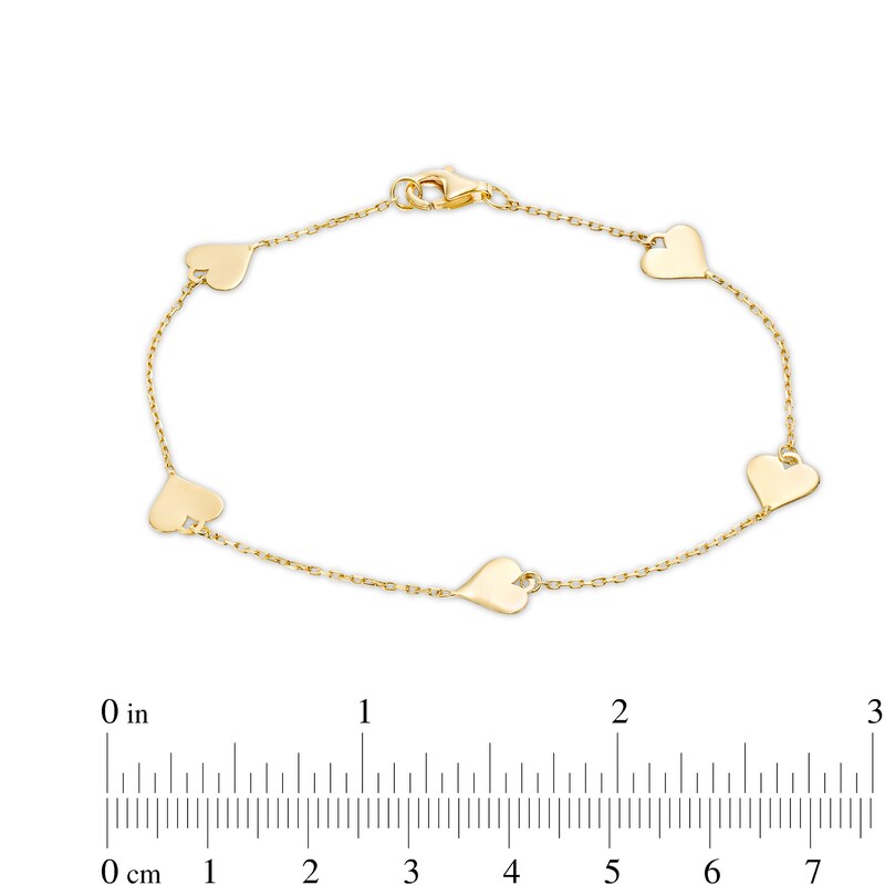 Heart Disc Station Bracelet in 10K Gold - 7.5"