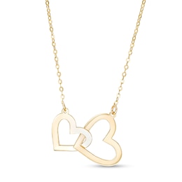 Large and Small Interlocking Hearts Necklace in 10K Gold