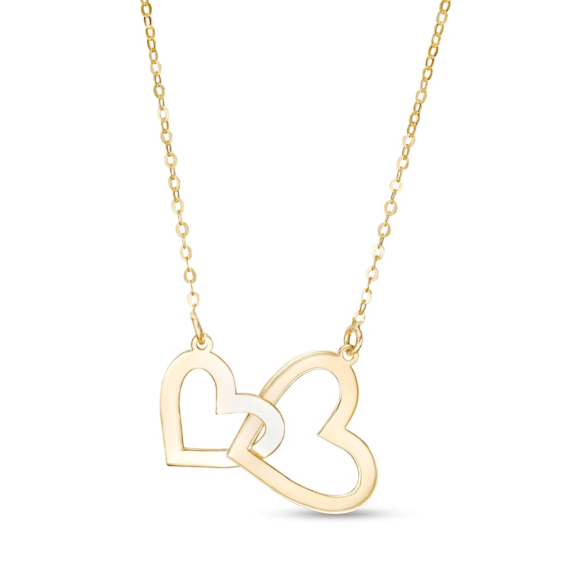 Main Image 1 of Large and Small Interlocking Hearts Necklace in 10K Gold