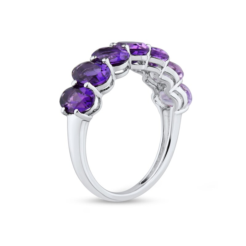 Main Image 2 of Oval Pink Quartz and Amethyst Ombre Seven Stone Band in Sterling Silver