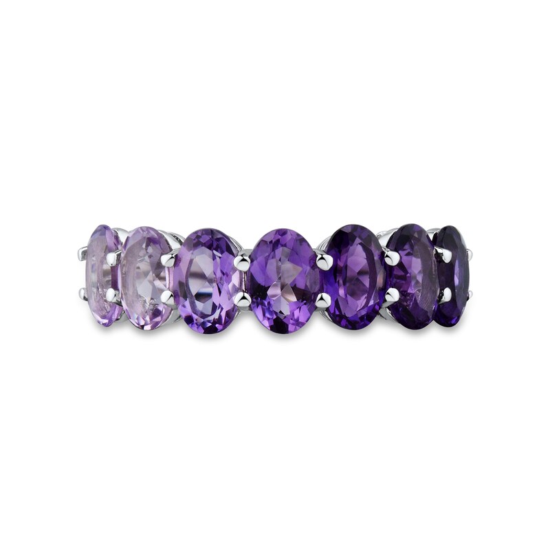 Main Image 3 of Oval Pink Quartz and Amethyst Ombre Seven Stone Band in Sterling Silver