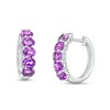 Thumbnail Image 1 of Sideways Oval Pink Quartz and Amethyst Ombre Five Stone Hoop Earrings in Sterling Silver