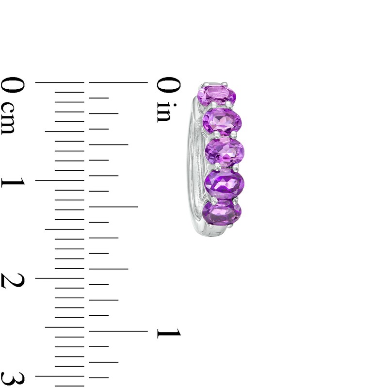 Main Image 3 of Sideways Oval Pink Quartz and Amethyst Ombre Five Stone Hoop Earrings in Sterling Silver