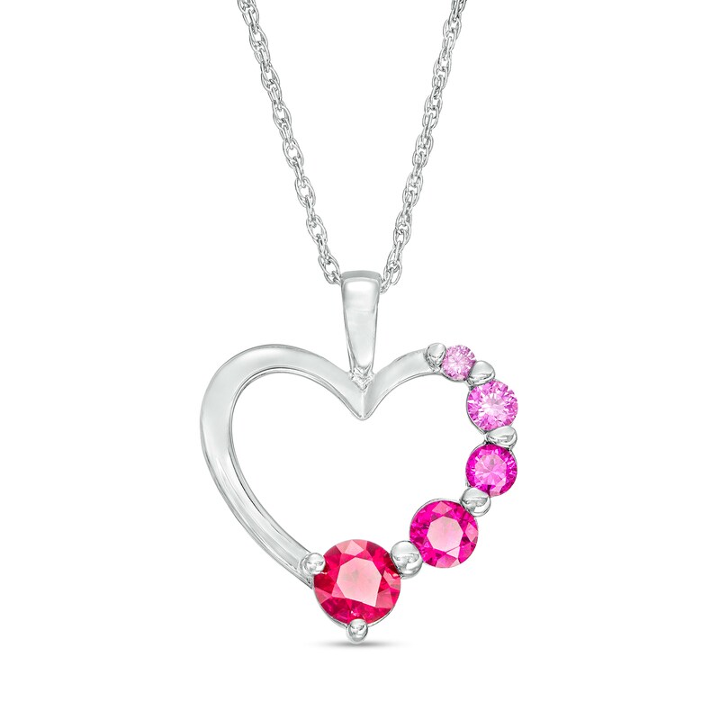 Main Image 1 of Journey Lab-Created Ruby and Pink Lab-Created Sapphire Ombre Heart Outline Pendant in Sterling Silver