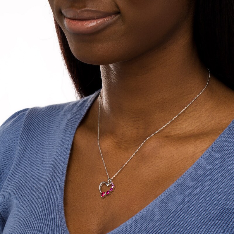 Main Image 2 of Journey Lab-Created Ruby and Pink Lab-Created Sapphire Ombre Heart Outline Pendant in Sterling Silver