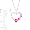 Thumbnail Image 2 of Journey Lab-Created Ruby and Pink Lab-Created Sapphire Ombre Heart Outline Pendant in Sterling Silver