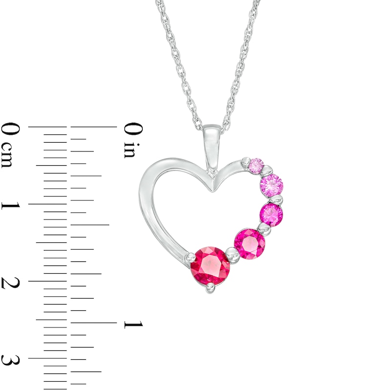 Journey Lab-Created Ruby and Pink Lab-Created Sapphire Ombre Heart Outline Pendant in Sterling Silver
