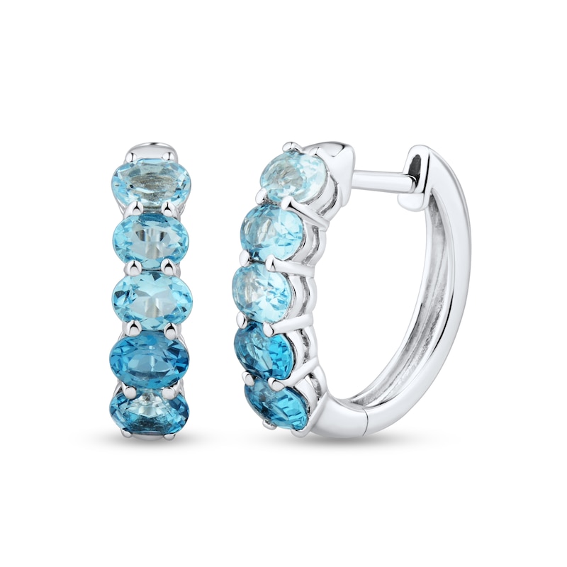 Main Image 1 of Sideways Oval Sky, Swiss and London Blue Topaz Ombre Five Stone Hoop Earrings in Sterling Silver