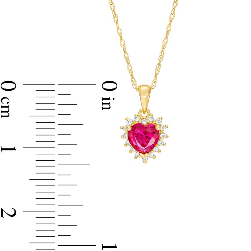 Main Image 3 of Heart-Shaped Lab-Created Ruby and White Lab-Created Sapphire Shadow Frame Pendant and Stud Earrings Set in 10K Gold