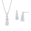 Thumbnail Image 1 of Aquamarine and White Lab-Created Sapphire Graduated Tier Drop Pendant and Drop Earrings Set in Sterling Silver