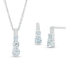 Thumbnail Image 0 of Aquamarine and White Lab-Created Sapphire Graduated Tier Drop Pendant and Drop Earrings Set in Sterling Silver