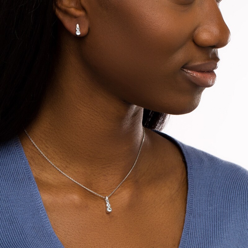 Main Image 2 of Aquamarine and White Lab-Created Sapphire Graduated Tier Drop Pendant and Drop Earrings Set in Sterling Silver