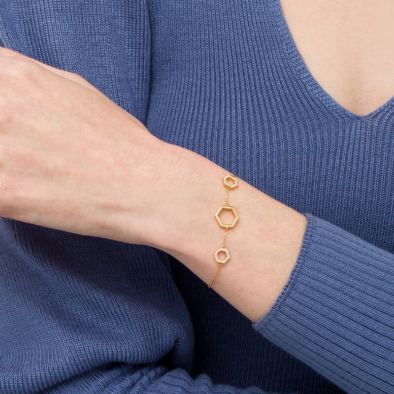 Main Image 2 of 1/5 CT. T.W. Diamond Hexagon Station Bracelet in 10K Gold