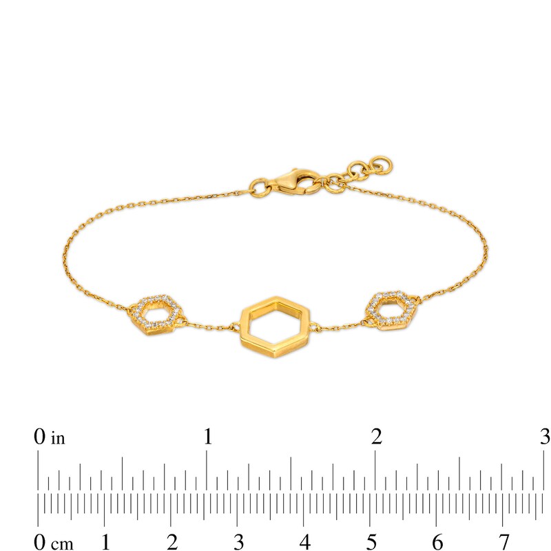 Main Image 4 of 1/5 CT. T.W. Diamond Hexagon Station Bracelet in 10K Gold