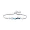 Thumbnail Image 1 of Oval and Pear-Shaped London, Swiss and Sky Blue and White Topaz Duos Scatter Bolo Bracelet in Sterling Silver - 8.25"