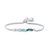 Thumbnail Image 0 of Oval and Pear-Shaped London, Swiss and Sky Blue and White Topaz Duos Scatter Bolo Bracelet in Sterling Silver - 8.25"