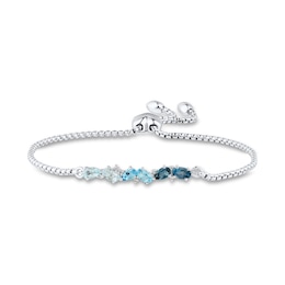 Oval and Pear-Shaped London, Swiss and Sky Blue and White Topaz Duos Scatter Bolo Bracelet in Sterling Silver - 8.25&quot;