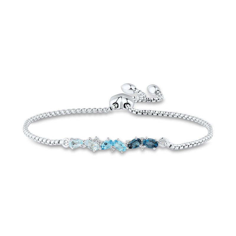 Oval and Pear-Shaped London, Swiss and Sky Blue and White Topaz Duos Scatter Bolo Bracelet in Sterling Silver - 8.25"