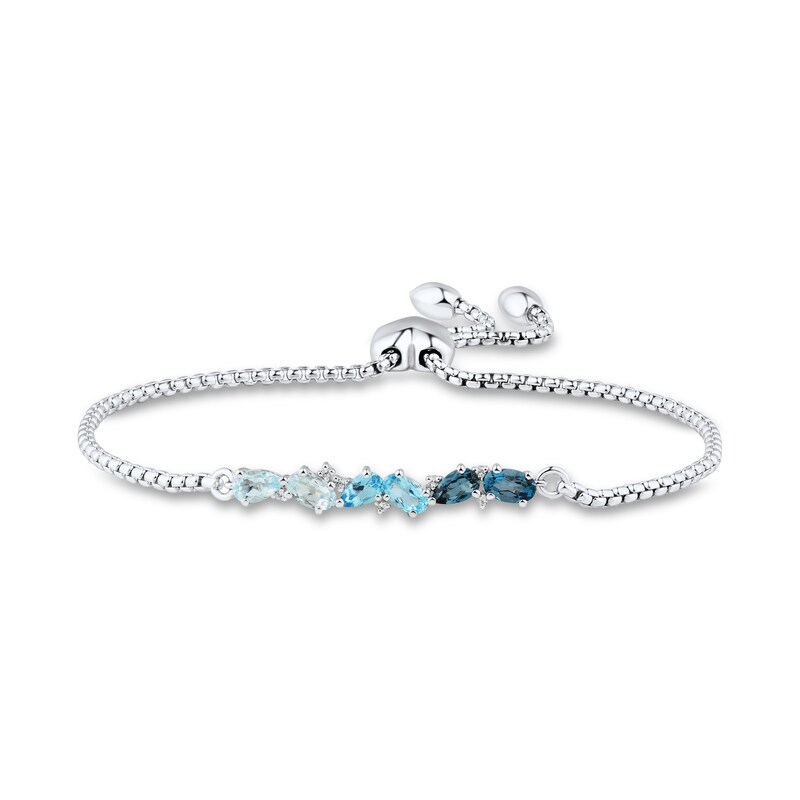 Main Image 1 of Oval and Pear-Shaped London, Swiss and Sky Blue and White Topaz Duos Scatter Bolo Bracelet in Sterling Silver - 8.25"