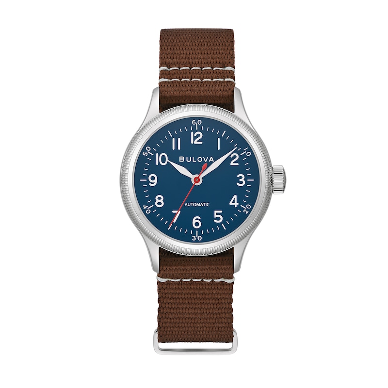 Main Image 1 of Men's Bulova Military Automatic Strap Watch with Blue Dial (Model: 96A282)
