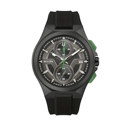 Men's Bulova Maquina Black IP Chronograph Black Strap Watch with Black Dial (Model: 98B381)