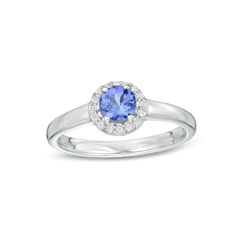 Main Image 1 of 5.0mm Tanzanite and White Topaz Frame Ring in Sterling Silver