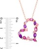 Thumbnail Image 3 of Multi-Gemstone and White Lab-Created Sapphire Tilted Heart Outline Pendant in Sterling Silver with 14K Rose Gold Plate