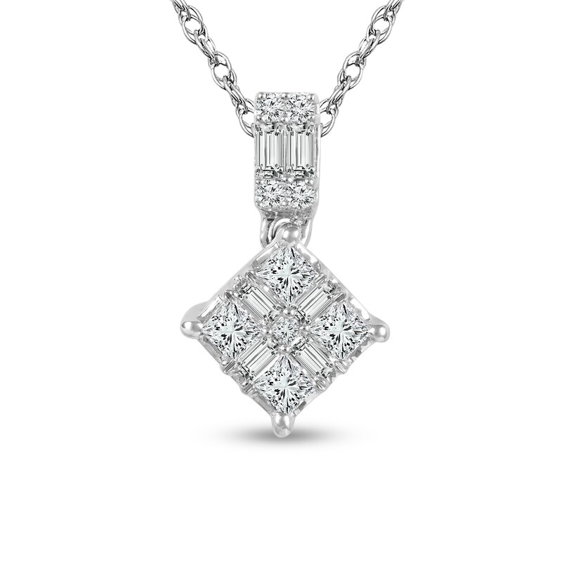 Main Image 1 of 1/4 CT. T.W. Composite Diamond Tilted Square Pendant in 10K White Gold
