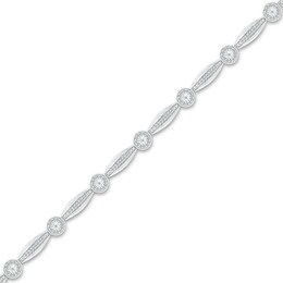 1/2 CT. T.W. Diamond Alternating Link Line Bracelet in Sterling Silver – 7.25&quot;