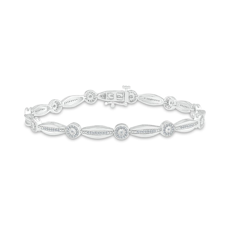 1/2 CT. T.W. Diamond Alternating Link Line Bracelet in Sterling Silver – 7.25"