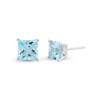 Thumbnail Image 1 of 6.0mm Princess-Cut Aquamarine Solitaire Stud Earrings in 10K White Gold