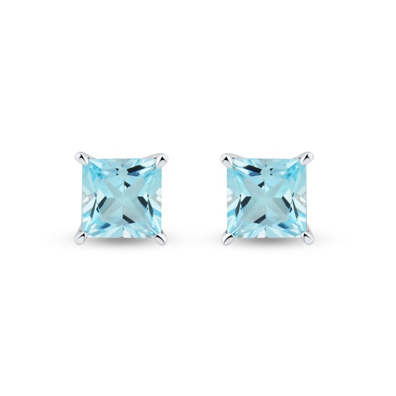 Main Image 2 of 6.0mm Princess-Cut Aquamarine Solitaire Stud Earrings in 10K White Gold