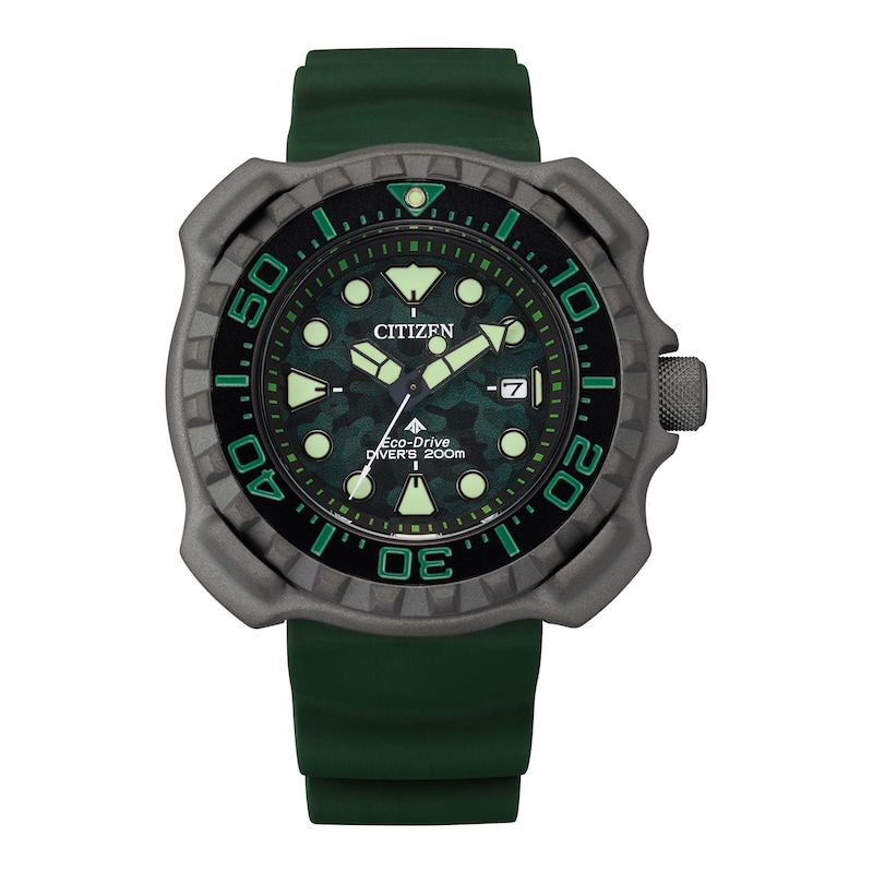 Main Image 1 of Men's Citizen Eco-Drive® Promaster Gunmetal Grey Super Titanium™ Strap Watch with Green Dial (Model: BN0228-06W)