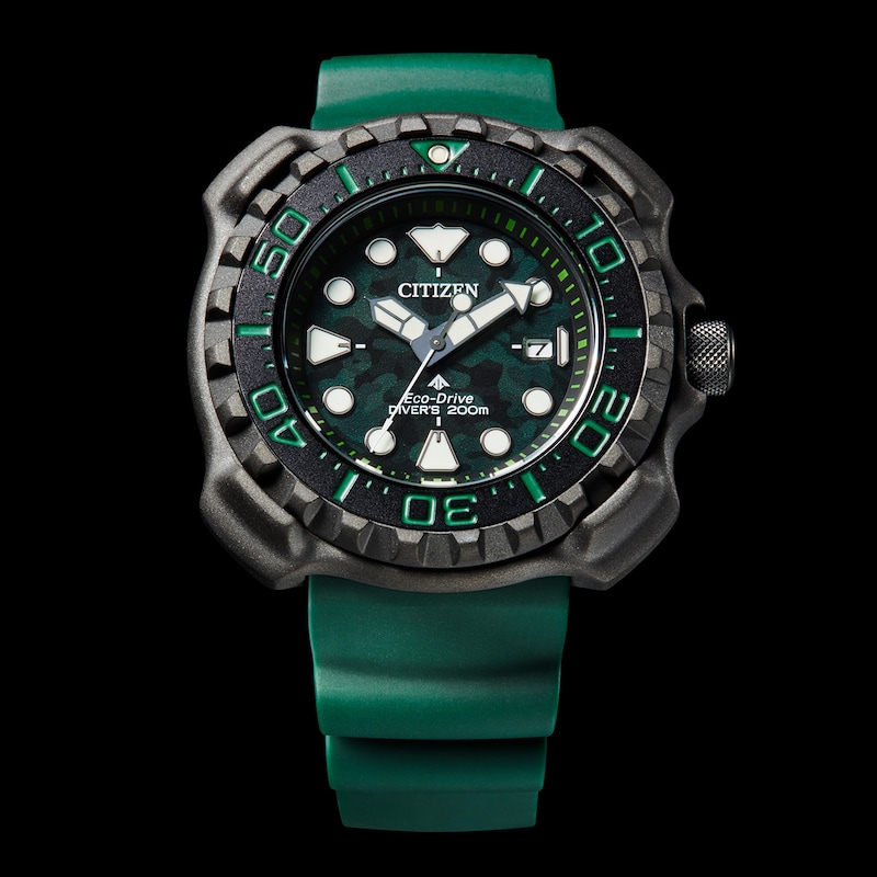 Main Image 4 of Men's Citizen Eco-Drive® Promaster Gunmetal Grey Super Titanium™ Strap Watch with Green Dial (Model: BN0228-06W)