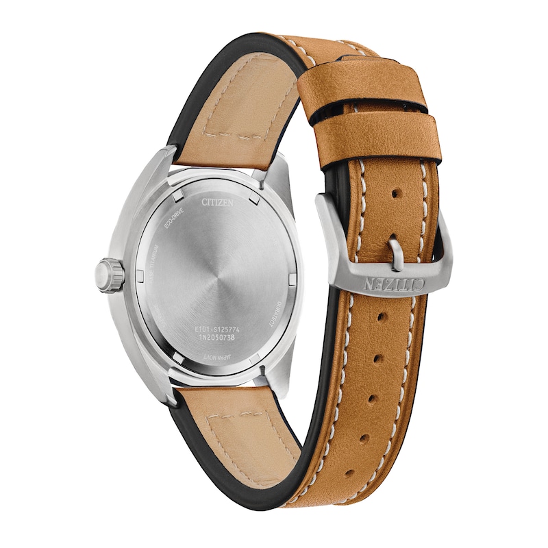 Main Image 3 of Men's Citizen Eco-Drive® Avion Super Titanium™ Leather Strap Watch with Green Dial (Model: BM8560-02X)