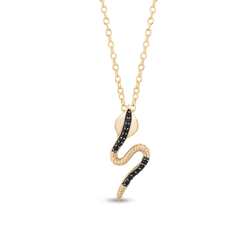 Main Image 1 of Enchanted Disney Villains Jafar 1/10 CT. T.W. Black Diamond Snake Pendant in 10K Gold – 19"
