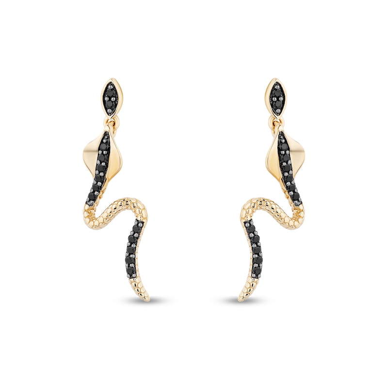 Main Image 1 of Enchanted Disney Villains Jafar 1/5 CT. T.W. Black Diamond Snake Drop Earrings in 10K Gold