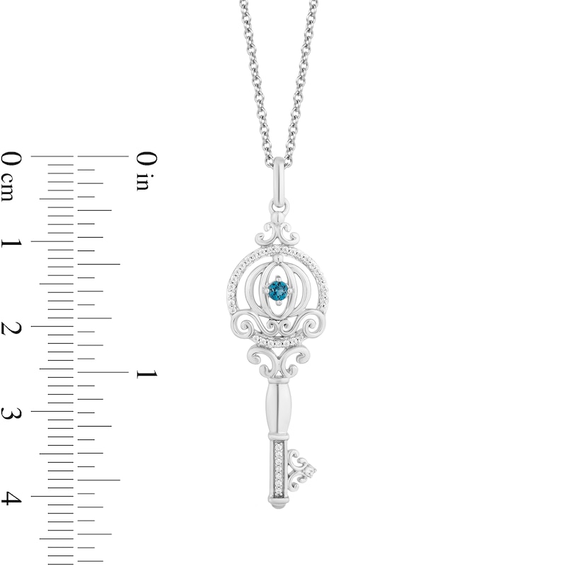 Enchanted Disney Cinderella London Blue Topaz and 1/10 CT. T.W. Diamond Key Pendant in Sterling Silver – 19"
