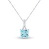 Thumbnail Image 1 of 7.0mm Princess-Cut Aquamarine and 1/20 CT. T.W. Diamond Split Bale Drop Pendant in 10K White Gold
