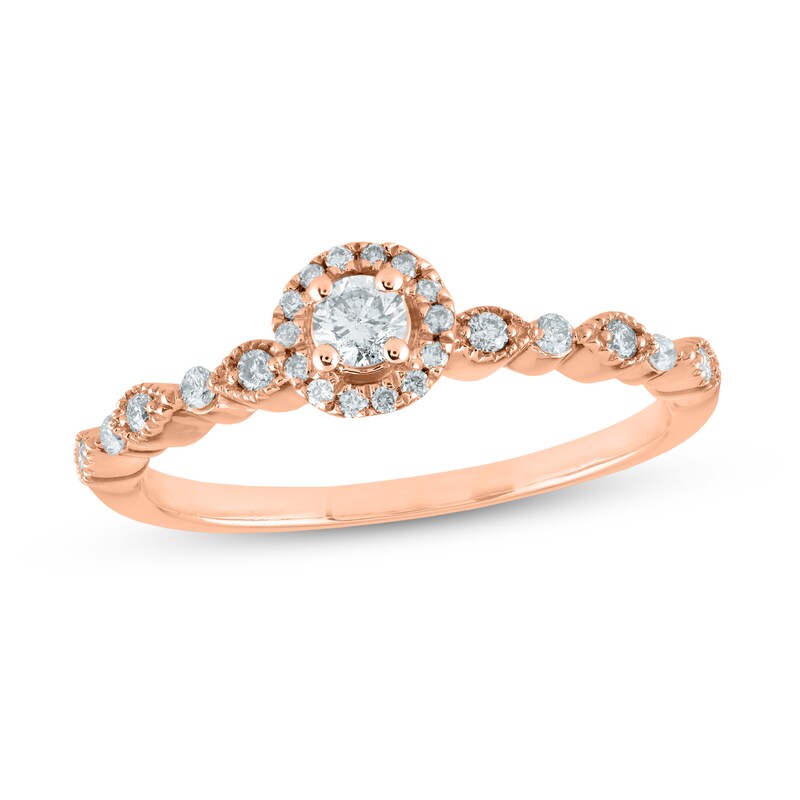 Main Image 1 of 1/4 CT. T.W. Diamond Frame Art Deco Engagement Ring in 14K Rose Gold