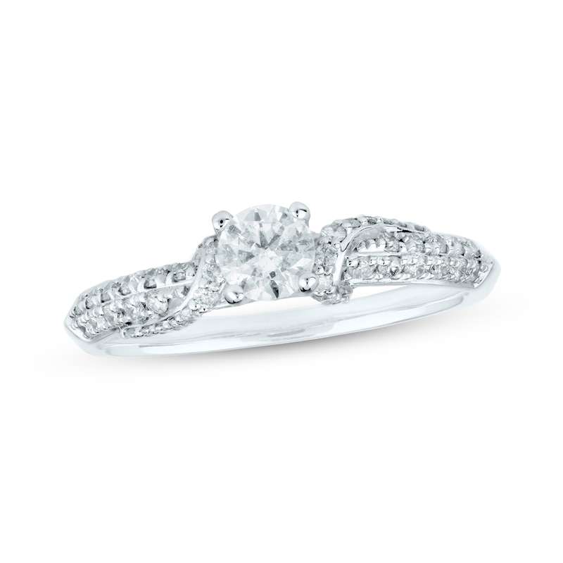 Main Image 1 of 5/8 CT. T.W. Diamond Crossover Bypass Engagement Ring in 14K White Gold