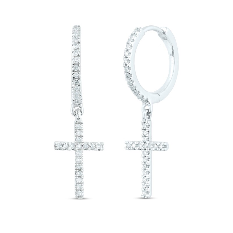 1/4 CT. T.W. Diamond Cross Drop Earrings in 14K White Gold