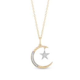 Enchanted Disney Jasmine 1/10 CT. T.W. Diamond Moon and Star Pendant in 10K Gold – 19&quot;