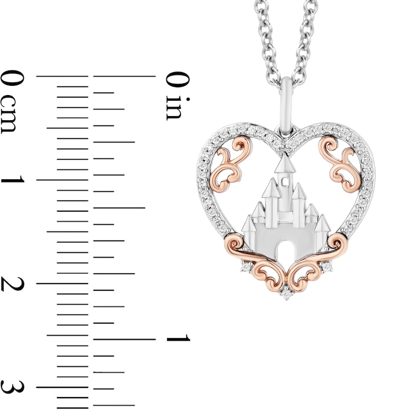 Main Image 3 of Enchanted Disney Princess 1/10 CT. T.W. Diamond Castle in Heart Pendant in Sterling Silver and 10K Rose Gold – 19&quot;
