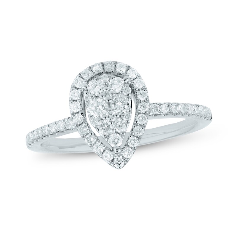 Main Image 1 of 1/2 CT. T.W. Composite Pear-Shaped Diamond Frame Engagement Ring in 18K White Gold