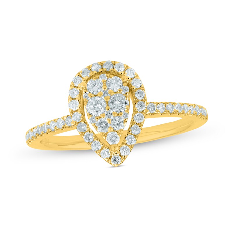 Main Image 1 of 1/2 CT. T.W. Composite Pear-Shaped Diamond Frame Engagement Ring in 18K Gold