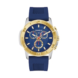 Men's Caravelle by Bulova Aqualuxx Two-Tone Chronograph Silicone Strap Watch with Blue Dial (Model: 45B161)